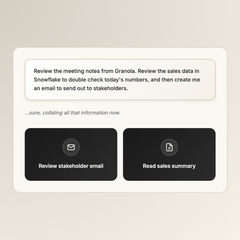 AI workflow showing delegation of tasks with automated email review and sales summary