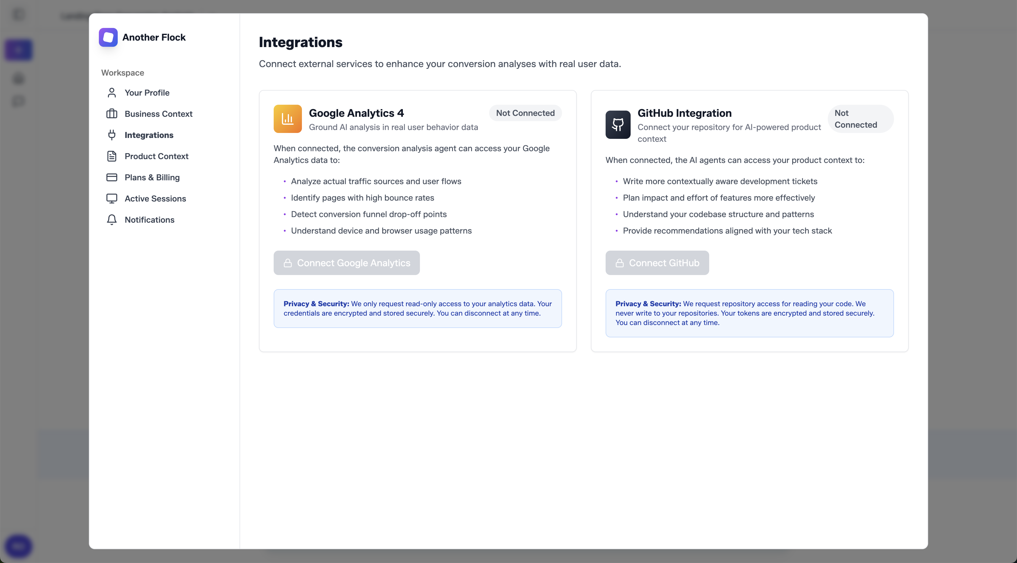 Analytics dashboard showing user behavior metrics integrated with GitHub codebase context